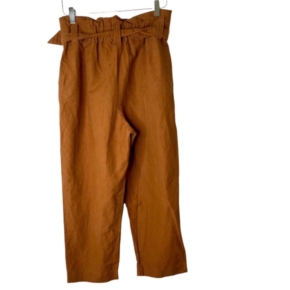 Zara Brown Paper Bag Cropped Linen Pants High Rise Medium - Picture 5 of 7